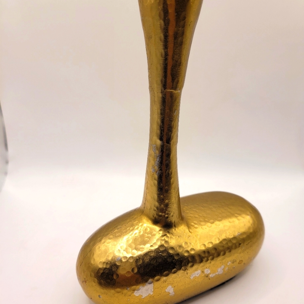 Brutalist Bud Vintage Nickel Gold Tone Hammered Vase